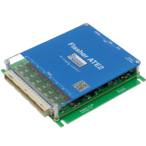 Blue circuit board labeled "Flasher ATE2".